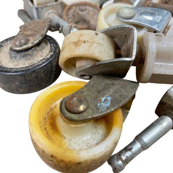 Antique Vintage Furniture Caster Wheels Set of 20 Metal and Plastic - Picture 2 of 4